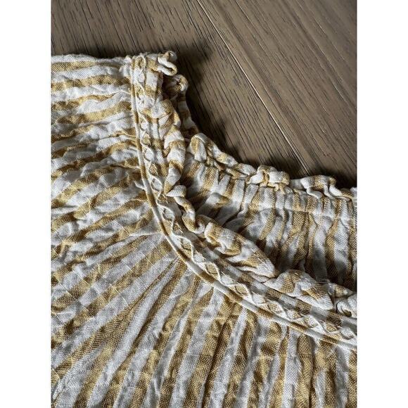 Max Studio Womens Tan and White Striped Loose Fit Keyhole Peasant Blouse Large - Picture 9 of 13